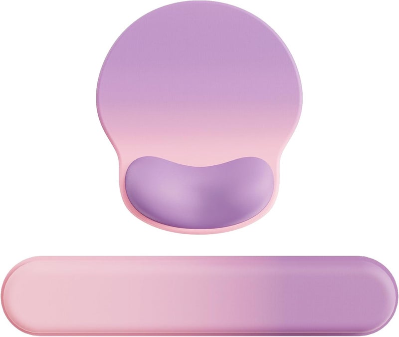 Laborio Ergonomic Mouse Pad Wrist Support Set, Memory Foam Keyboard Wrist Rest Set, Keyboard Pad, Non-Slip Base Mousepad(Gradient Pink Purple Set) - Image 1
